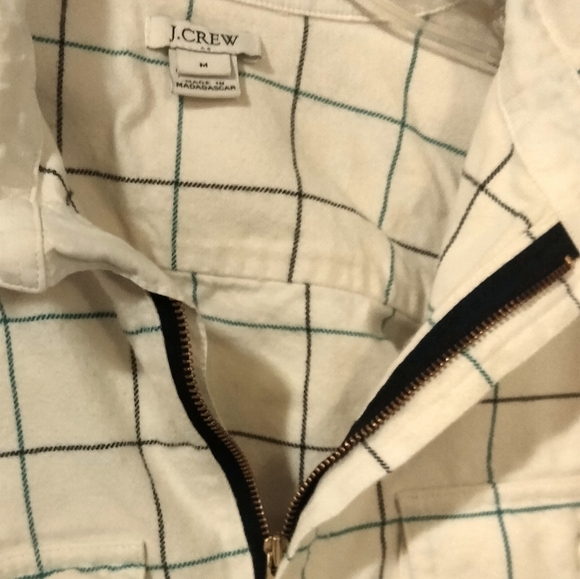 J. Crew size medium flannel zip up shirt White With Green Plaid - Picture 7 of 8